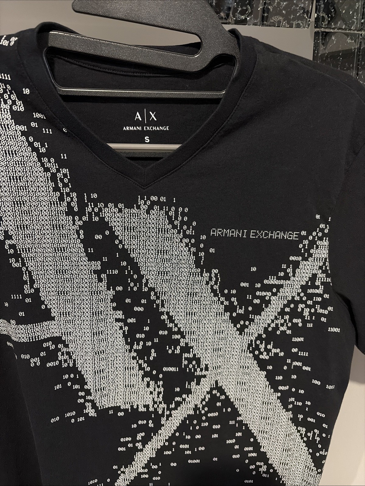 Armani Exchange T-Shirt All Over Logo Graphic Tee Men’s Size S Black Crew Neck gallery