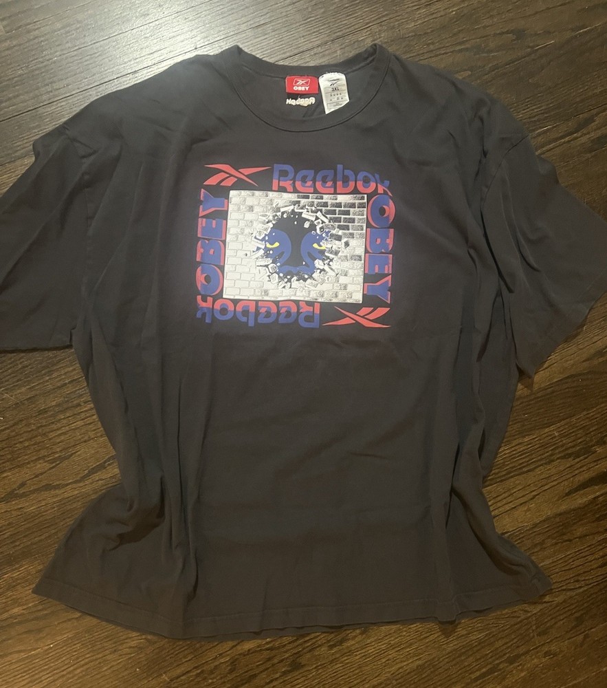 Reebok x OBEY Black Double-Sided Graphic Logo Crew Neck T-Shirt Men’s 3XL