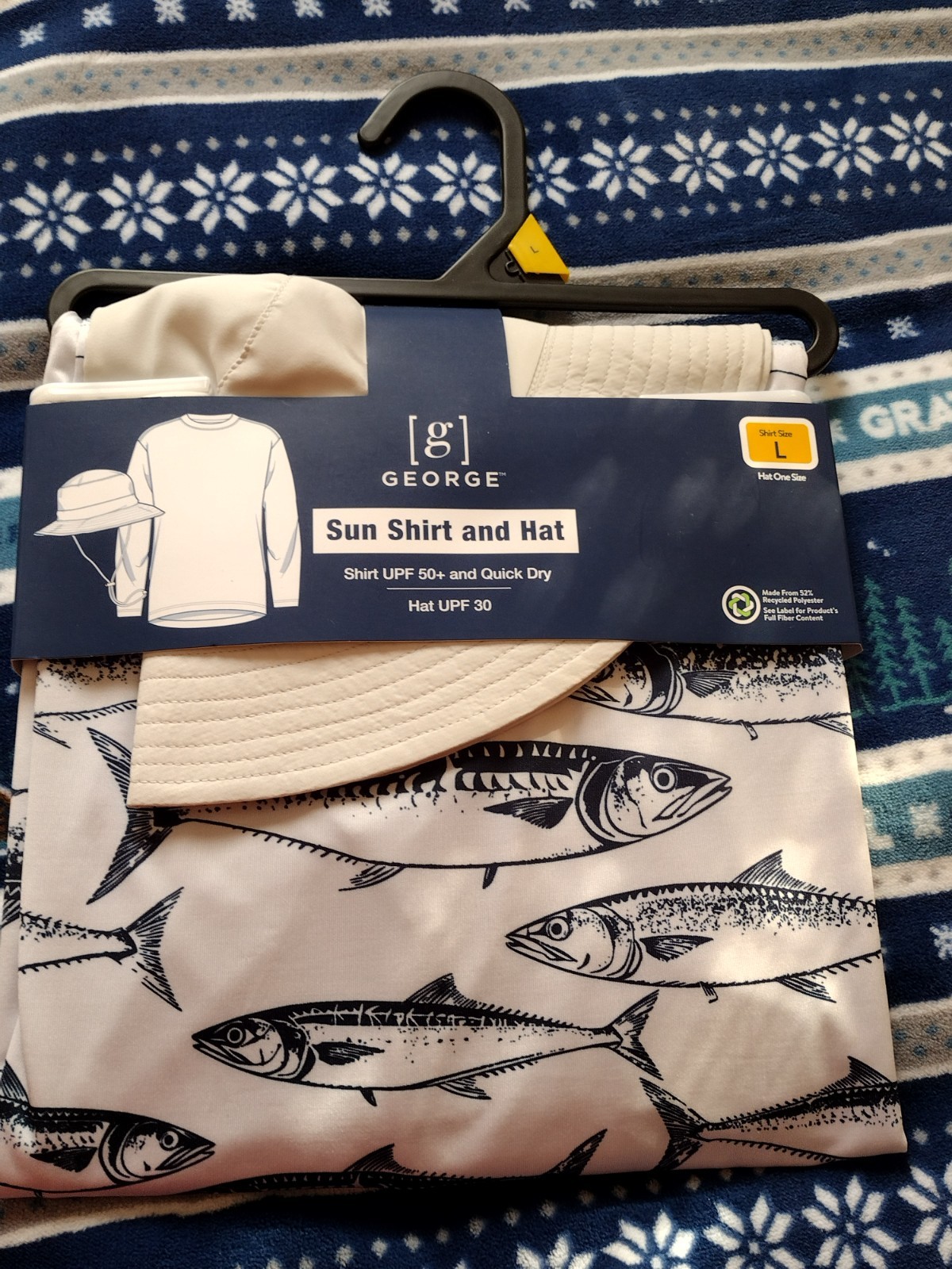 George Mens LG Fishing White Sunblocker Shirt (UPF 50) & Hat (UPF 30) Quick Dry