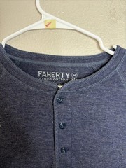 Faherty Henley Mens Shirt Size Medium Navy Blue Long Sleeve Cloud Cotton EUC
