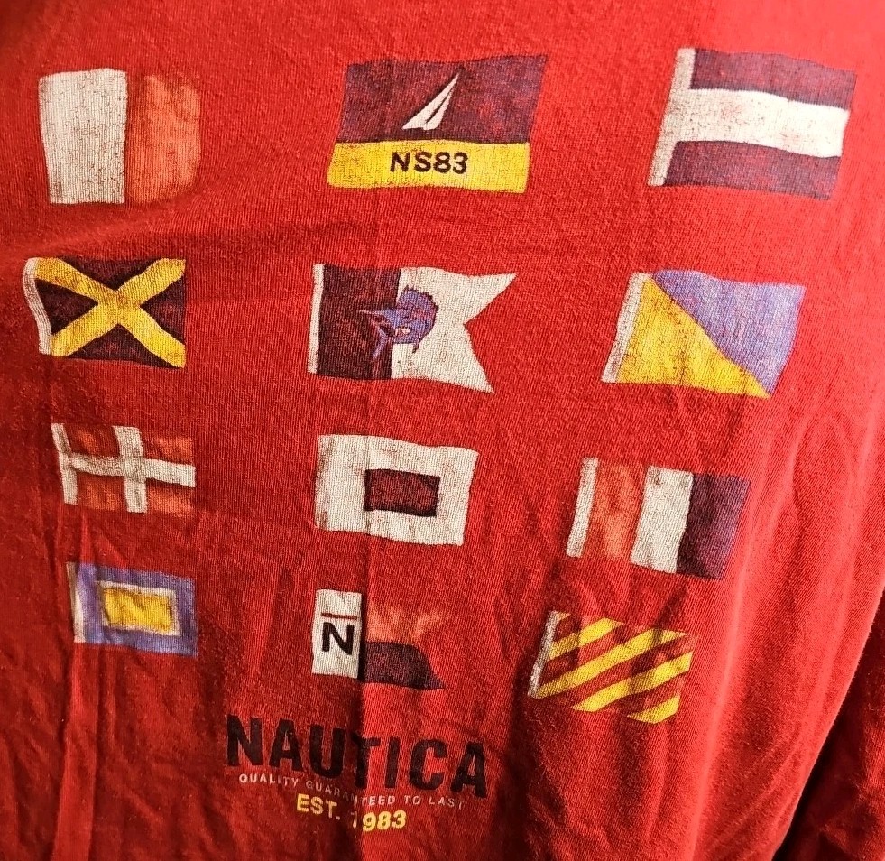 Vintage Nautica Long Sleeve Shirt Men's Size L Red Nautical Flags Made In Canada gallery