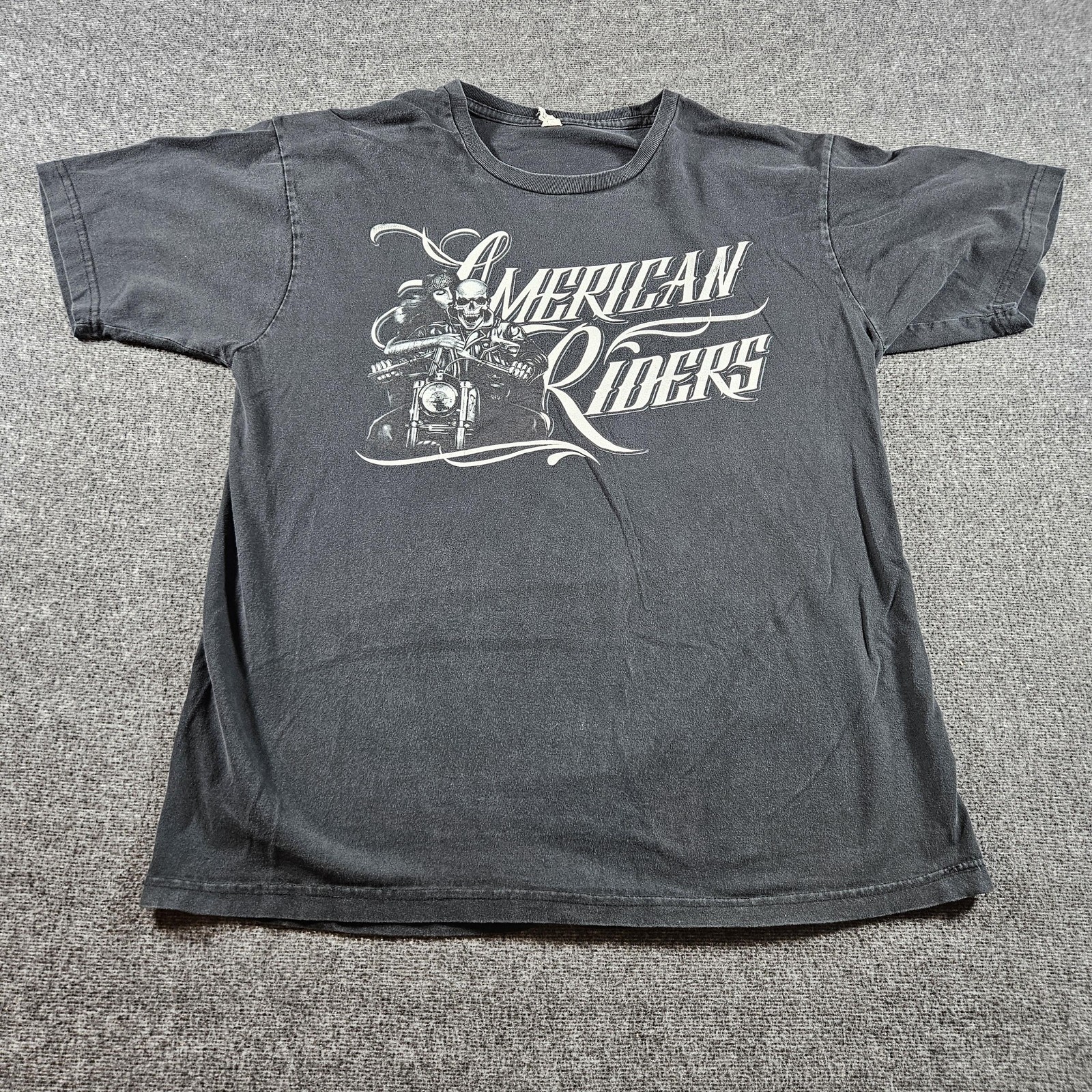American Riders Shirt Mens XL Black Skull Biker Motorcycle Tee Double Sided gallery