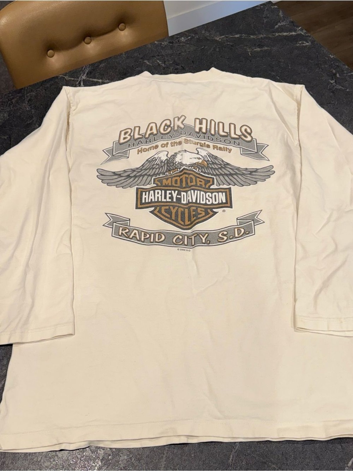 Harley Davidson vintage skull flame Henley long sleeve men’s large cream Y2K gallery