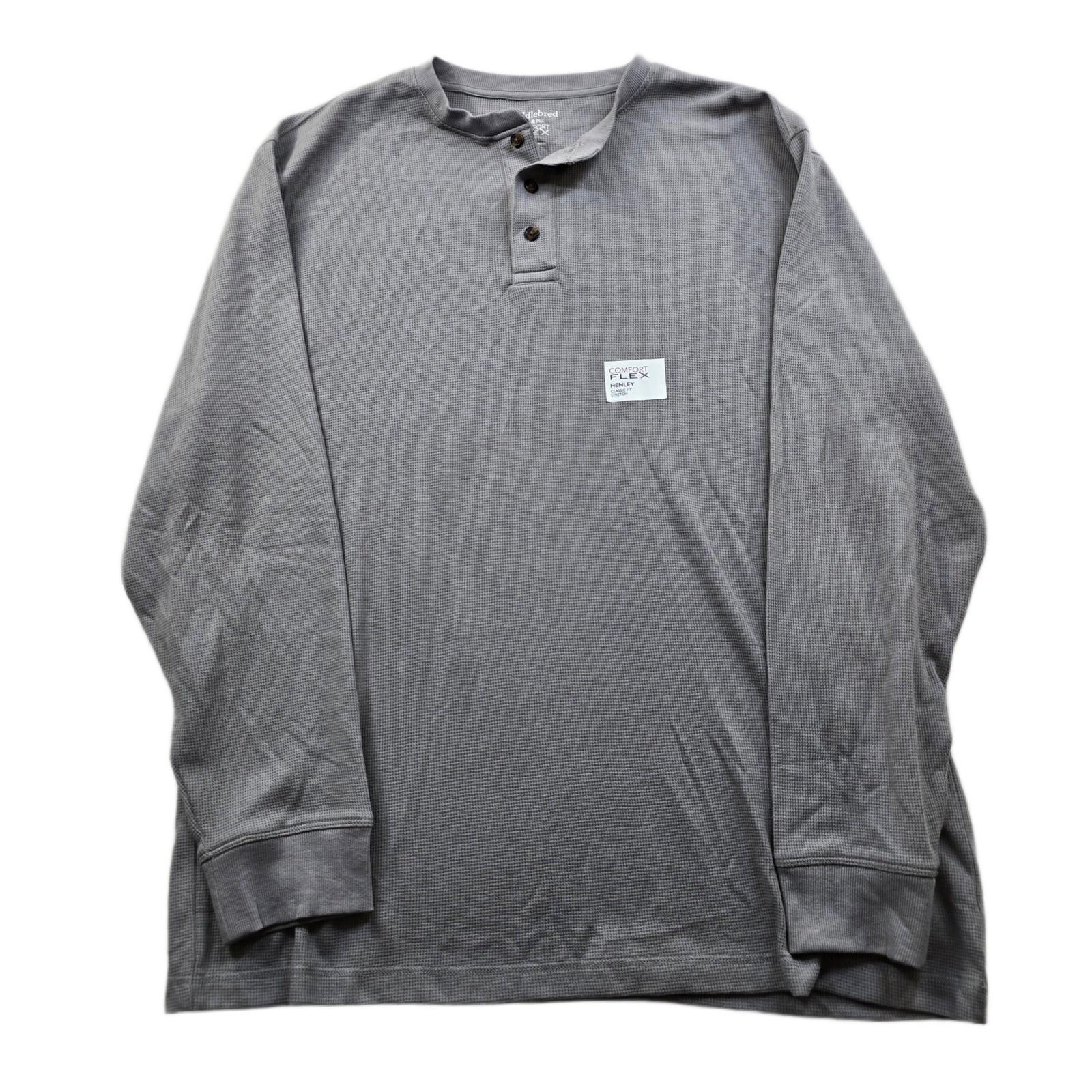 Saddlebred Henley Shirt Mens XLT Gray Cotton Blend Waffle Knit Comfort Flex NEW