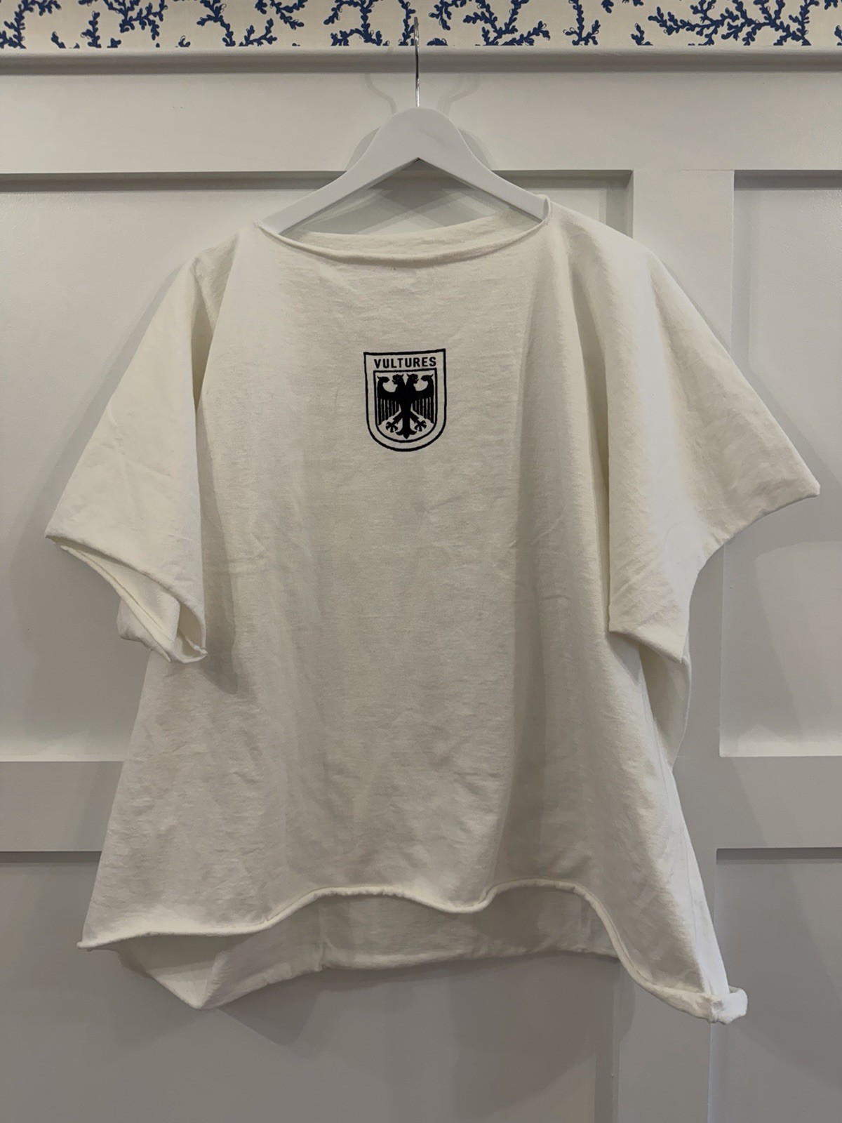 Vultures Logo Graphic Oversized Crew Neck Cotton Knit T-Shirt, White/Black 2 gallery
