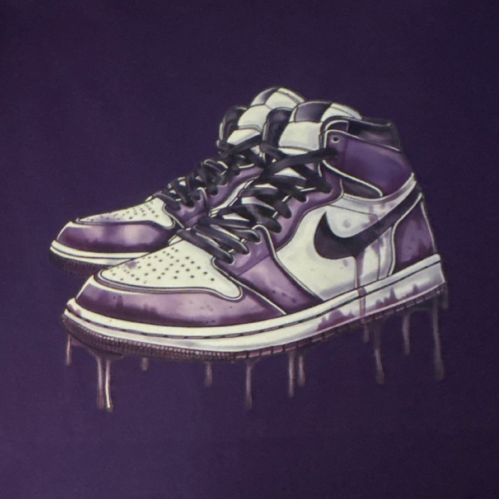 Purple Men's T-Shirt L Fall Spring Summer Sneaker Graphic Print Crew Neck Cotton gallery