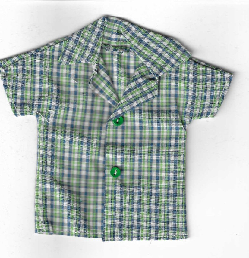 Homemade Doll Clothes-Blue/Green Plaid Shirt that fits Ken Doll B5