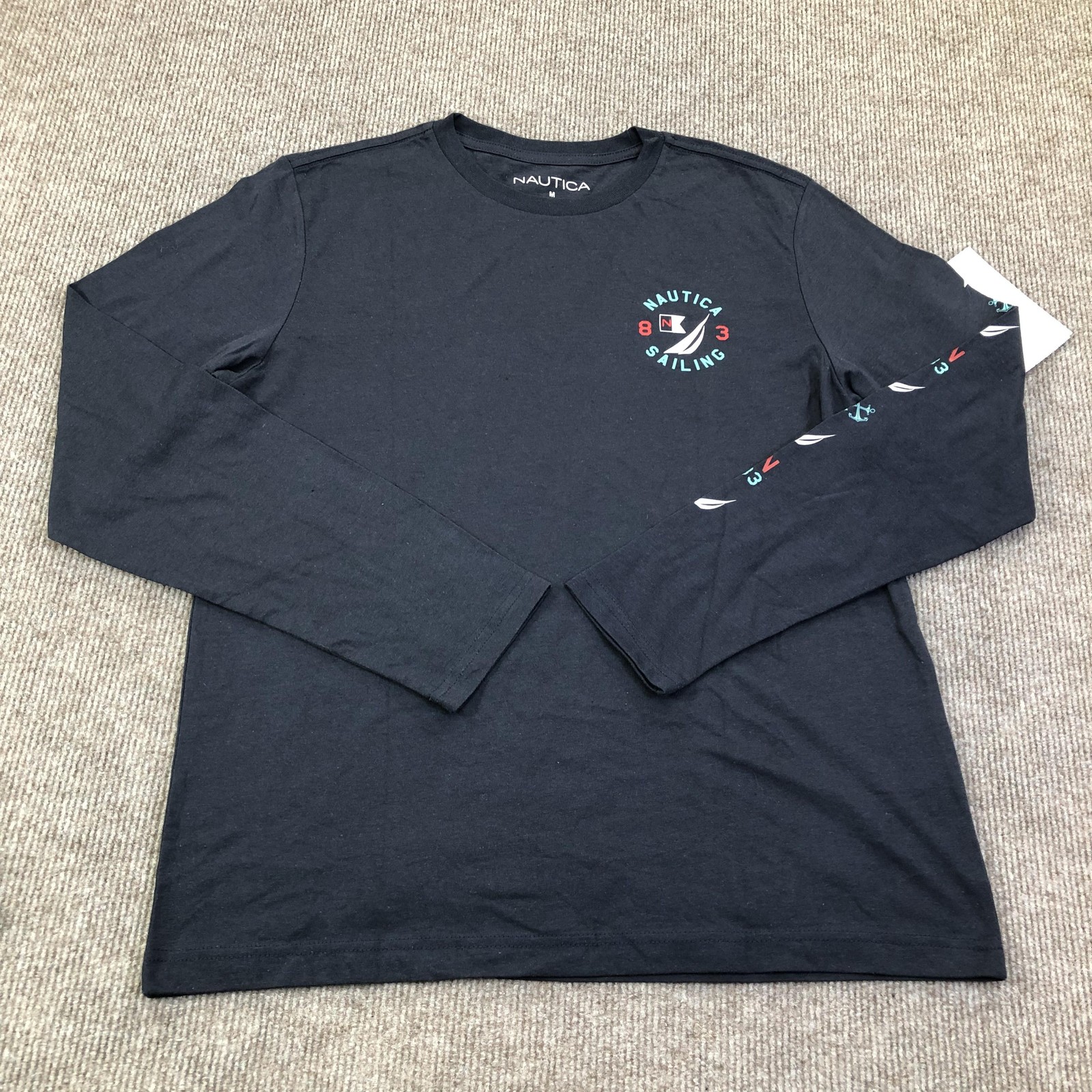 Nautica Shirt Mens Medium Blue Sailing Graphic Tee Tagless Nautical Long Sleeve gallery