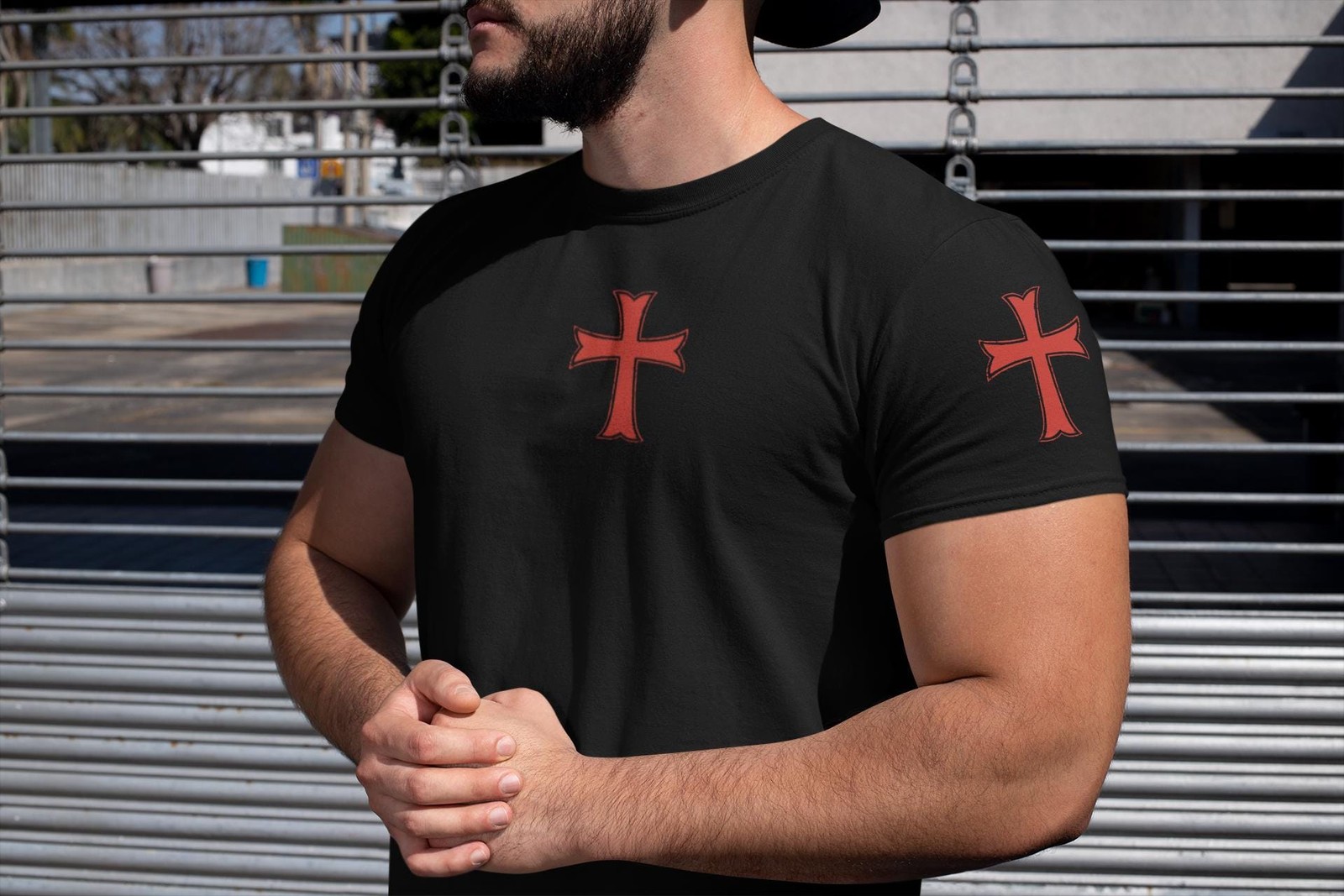 Knights Templar Cross T-Shirt: Christian Medieval Style, Red Print gallery
