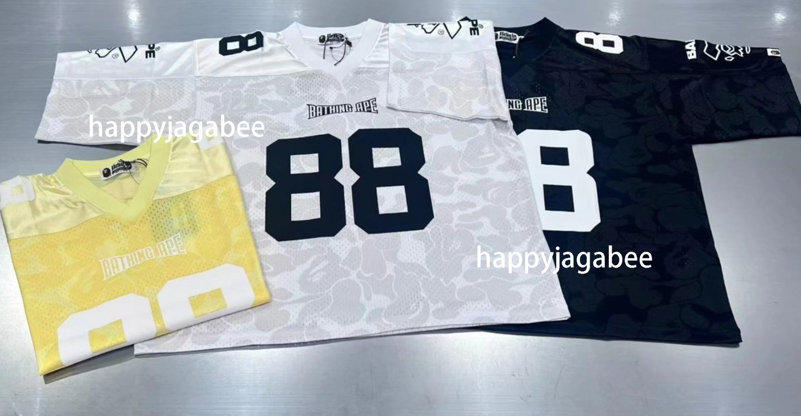 A BATHING APE Men's SOLID CAMO MULTI LOGO RELAXED FIT FOOTBALL JERSEY TEE rz gallery
