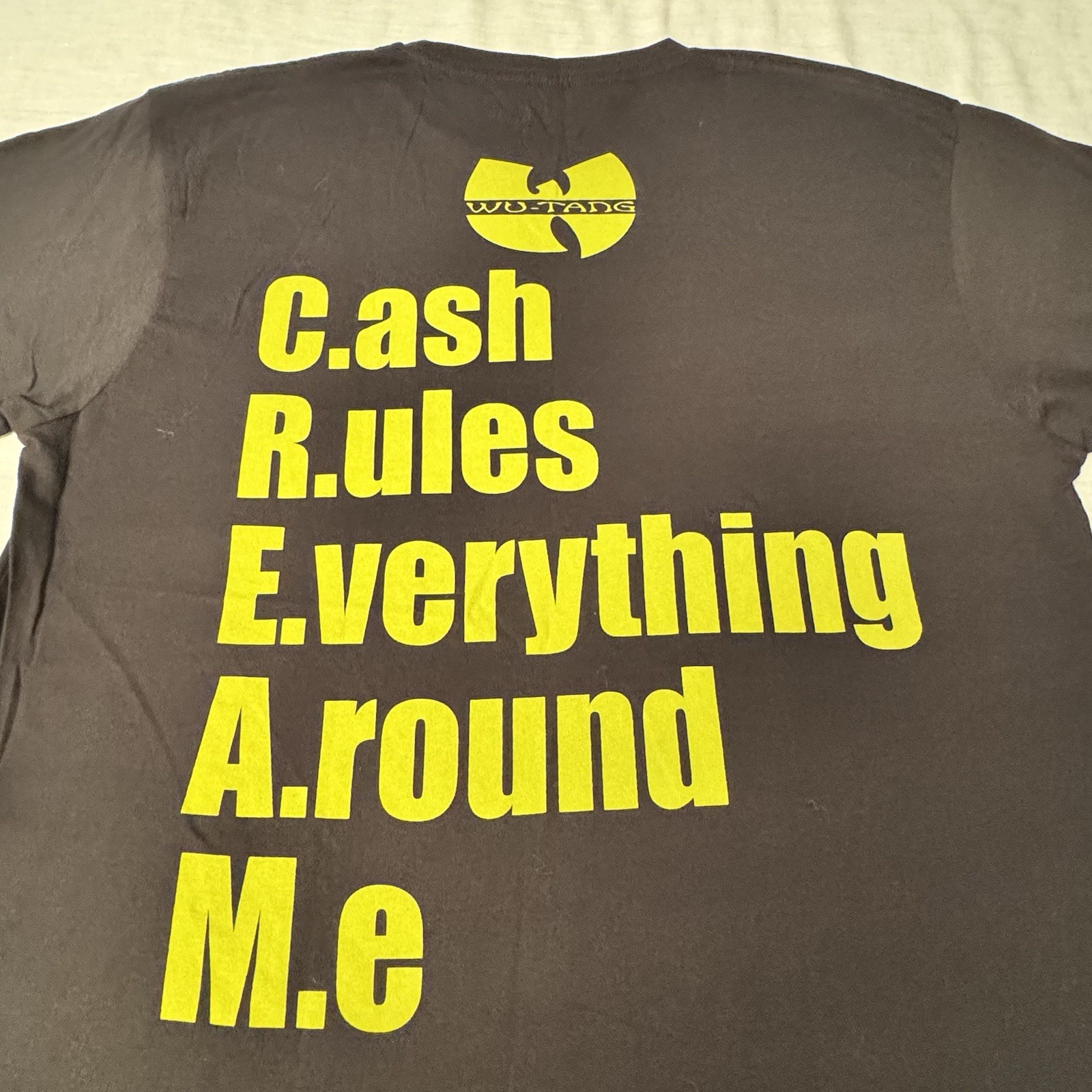 Wu-Tang Clan C.R.E.A.M Cash Rules everything Olive Green Logo T-Shirt Sz Medium