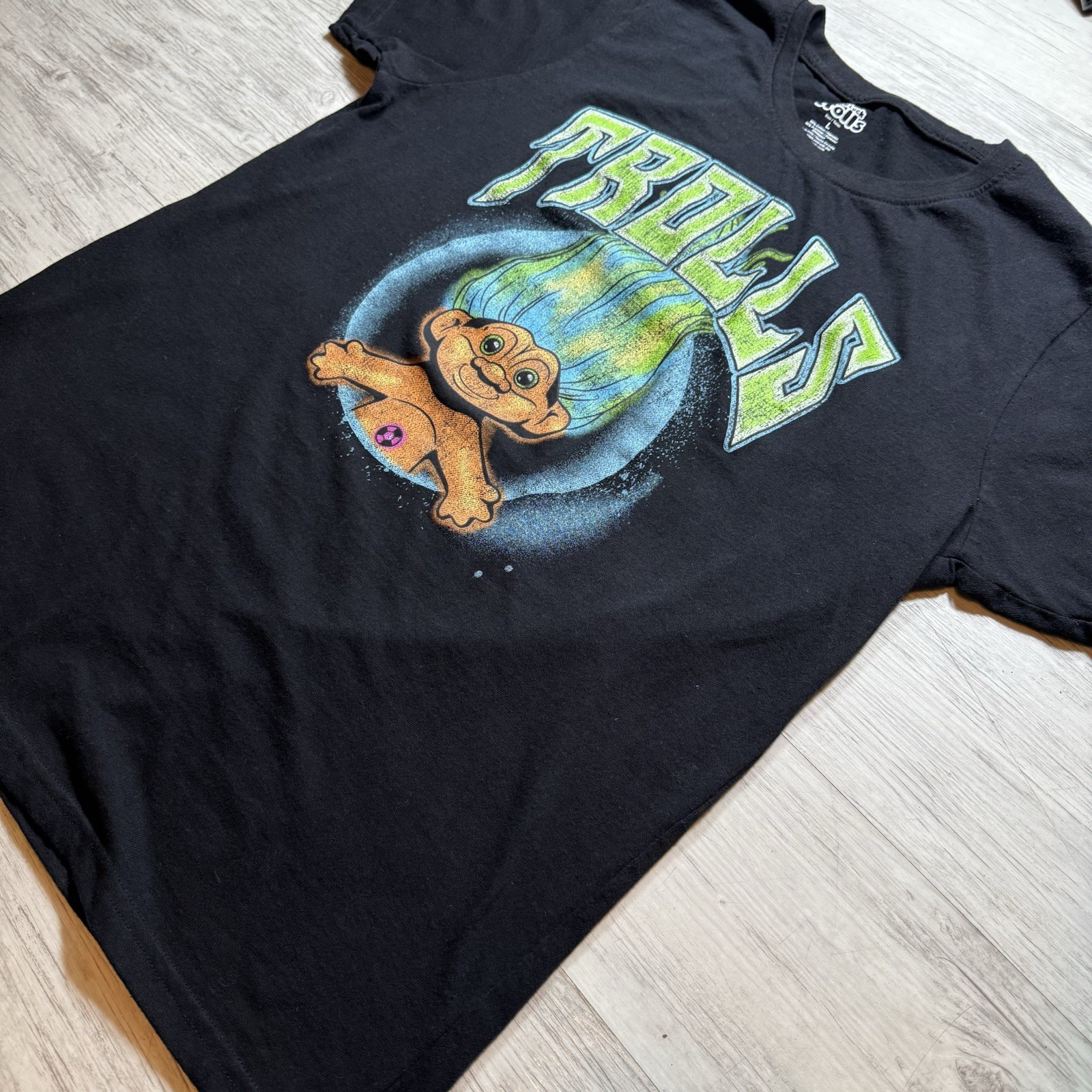 Trolls Good Luck Graphic T-Shirt Men Large Black Green Pull Over Short sleeve gallery