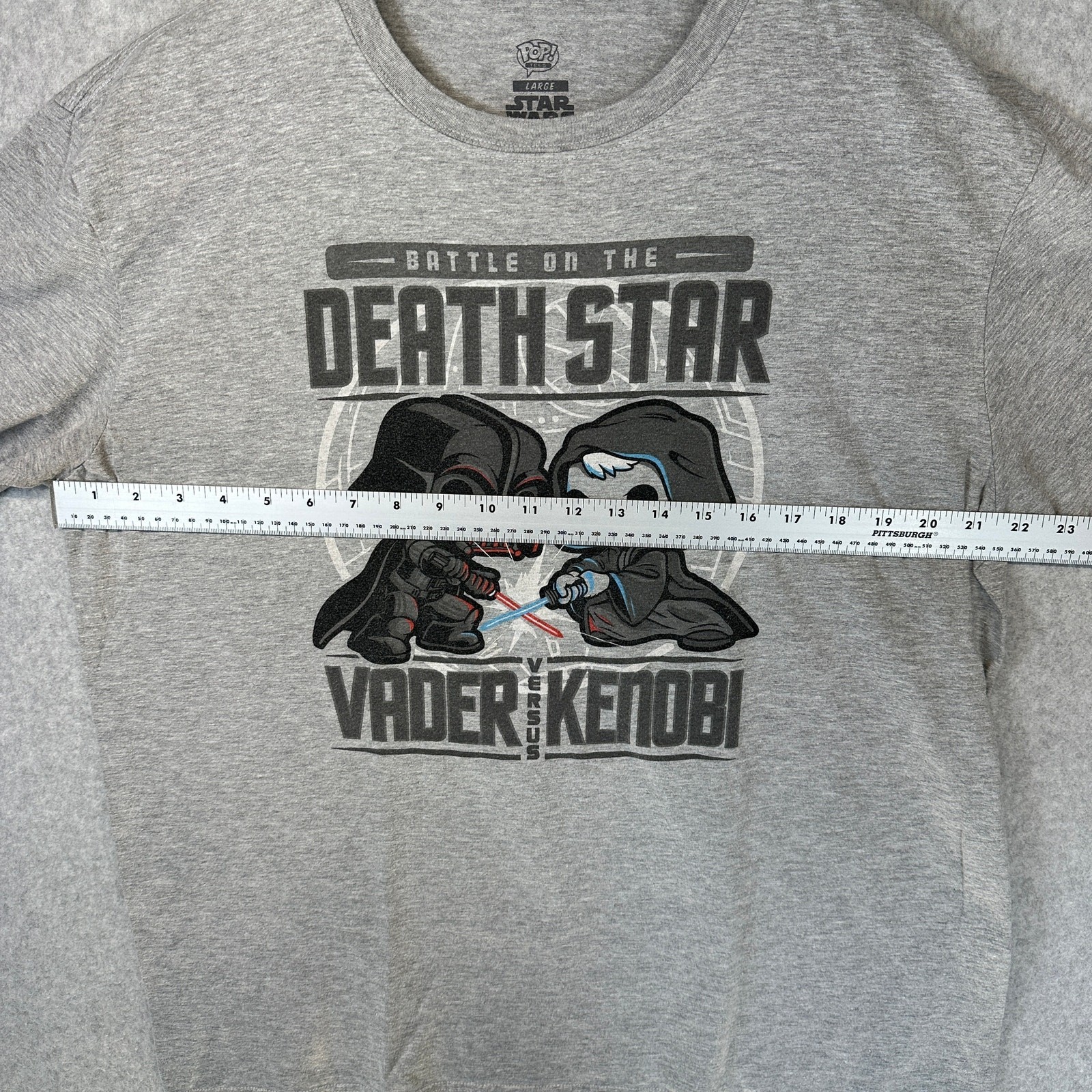 Star Wars T-Shirt Mens Large Gray Pop Battle Of The Death Star Vader Vs Kenobi gallery