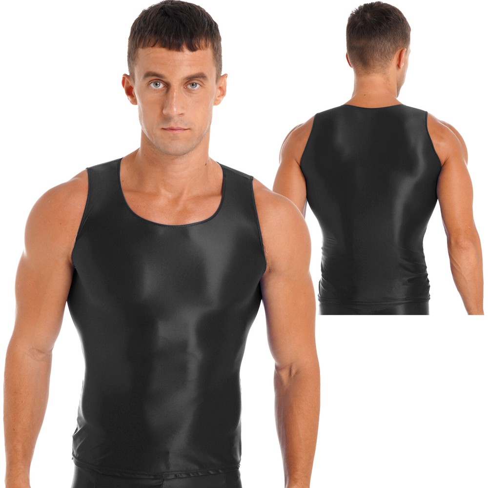 US Men Glossy Smooth Tank Tops Sleeveles Vest Yoga Sportswear Swimwear Sleepwear