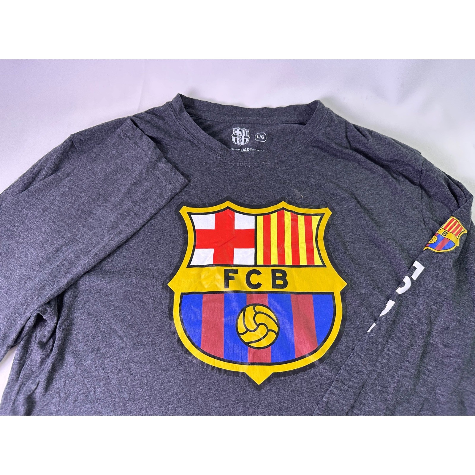 FC Barcelona Long Sleeve Shirt Mens Large Charcoal Gray Official Licensed FCB L