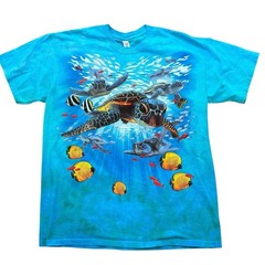 Liquid Blue Sea Turtles Aquatic Nature Blue Cotton Graphic Tee Men’s Size Large