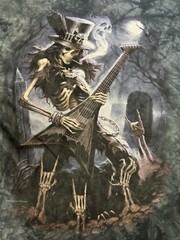 Vintage AOP SKELETON PLAYING GUITAR T-SHIRT GRAY TIE-DYE JAMES RYMAN SKULBONE