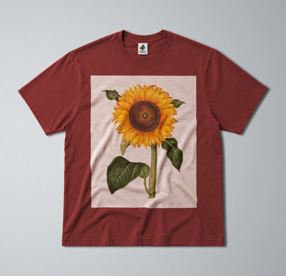 100% Cotton Tee – Regular Fit – Unisex – Minimalist Sunflower Botanical Print