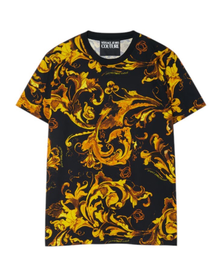 NWT VERSACE JEANS COUTURE BLACK/GOLD BAROQUE PRINT T-SHIRT 79GAH6S0 JS515