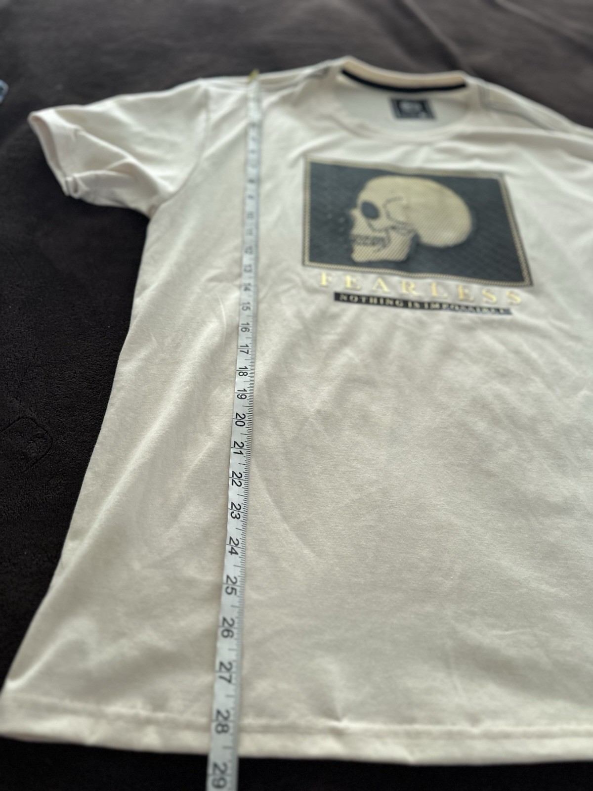 NWOT CR 24 Chrome Edge Sz:XL Fearless Metallic Textured Patch Skull Graphic Tee. gallery