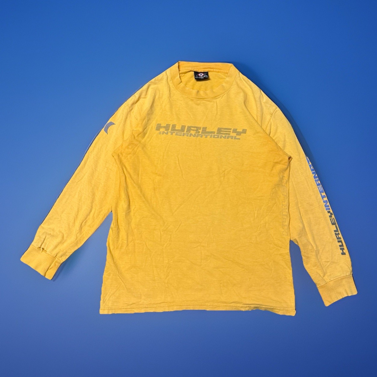 Vtg 90s Hurley USA Made Long Sleeve Shirt MD Blue Surf Skate Movement Internatio gallery