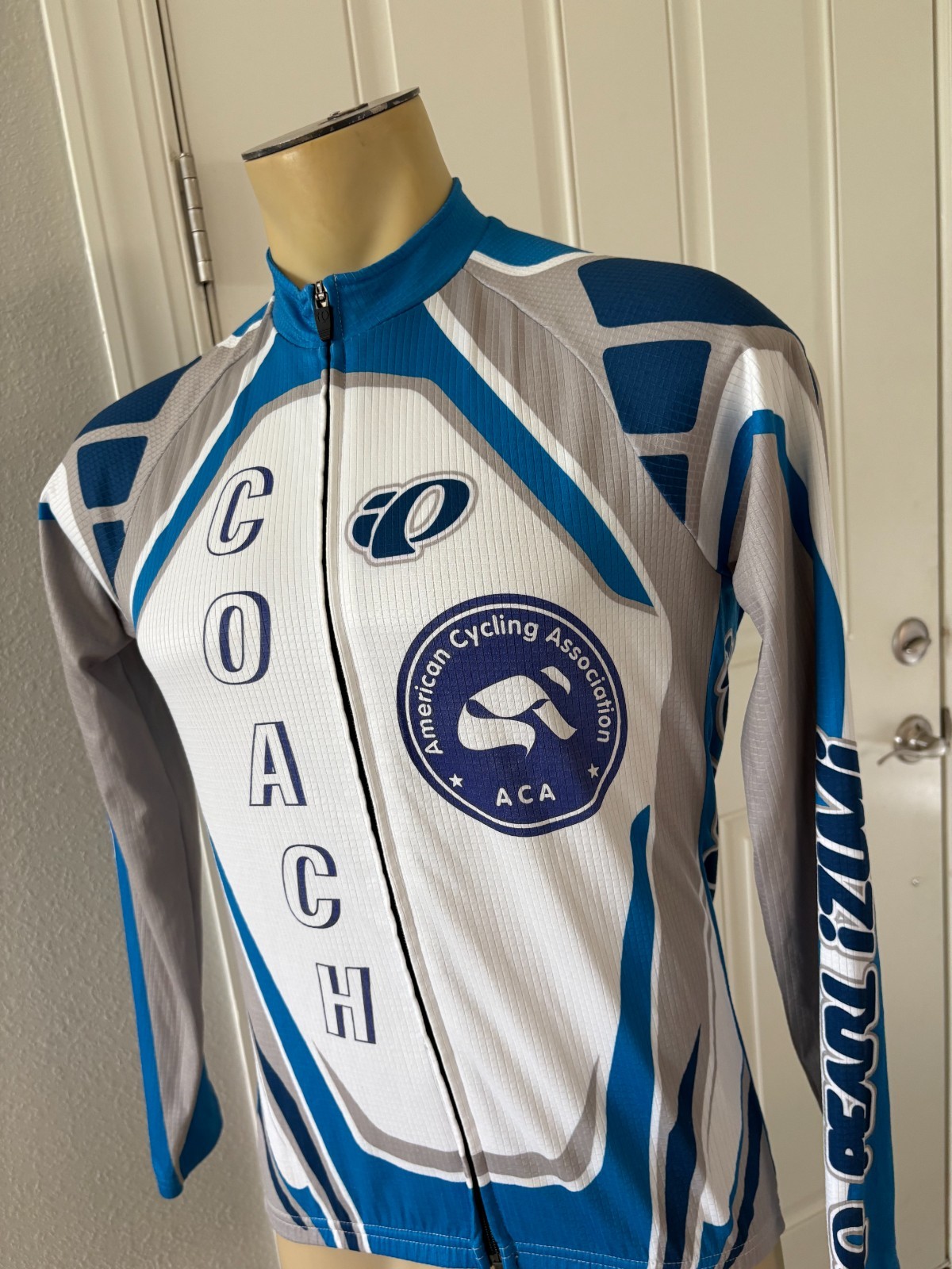 Pearl Izumi Cycling Jersey COACH Mens Blue & White Long Sleeve Full Zip Size M gallery