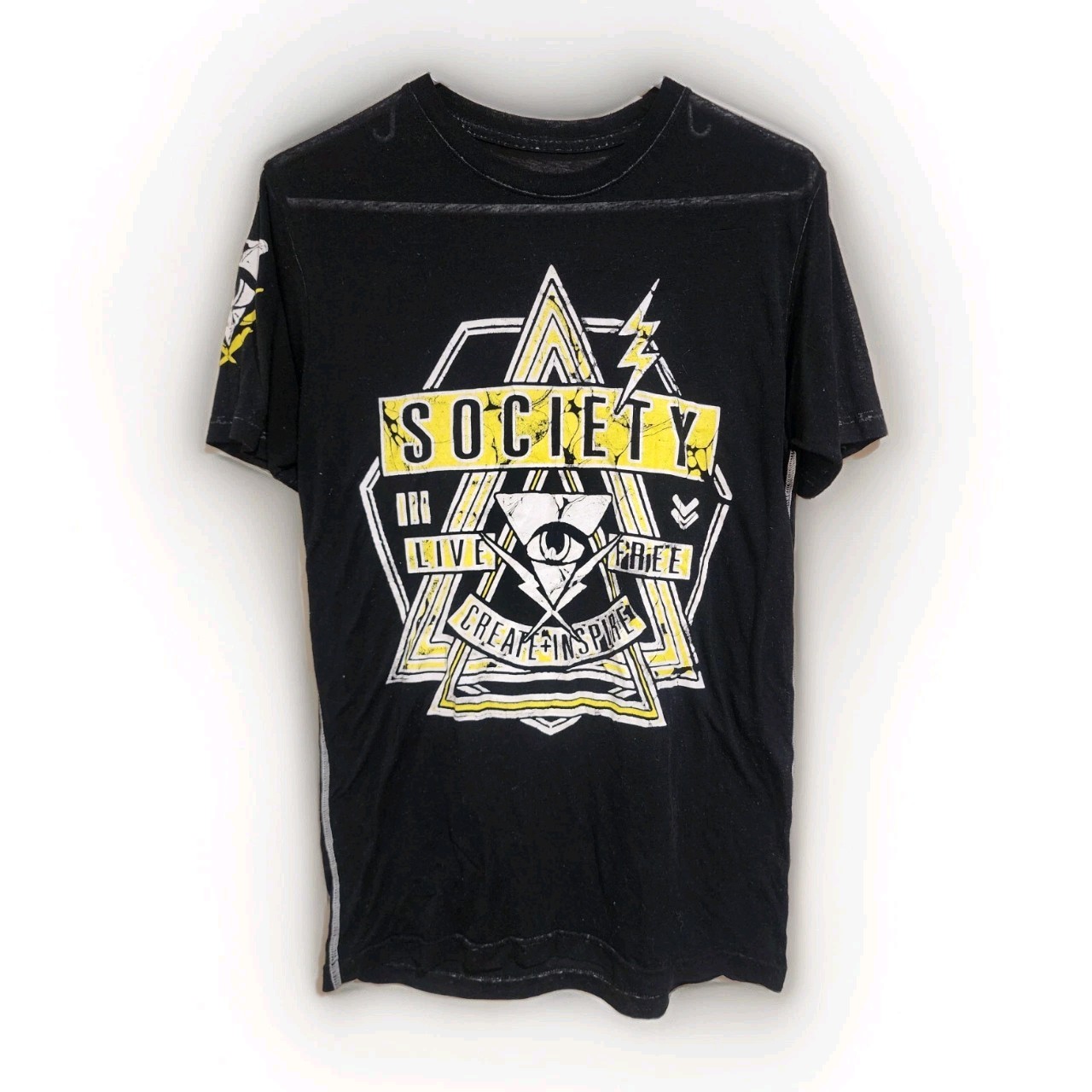 Society Clothing Mens Size XS Graphic Tshirt Black Yellow Live Free Create Sheer gallery
