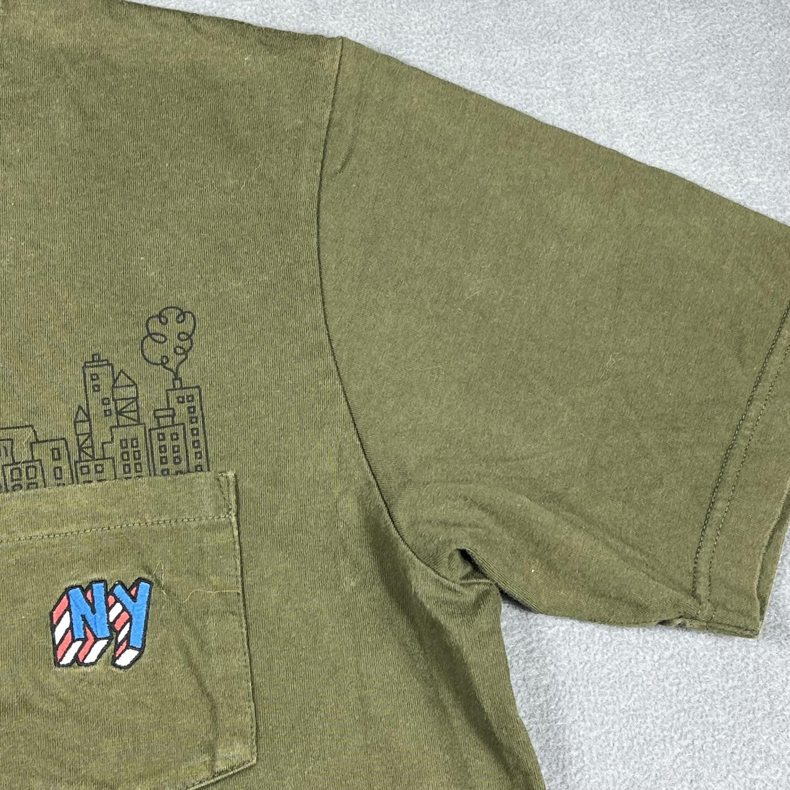 Uniqlo SPRZ NY Timothy Goodman Shirt Mens Medium Olive Graphic Pocket NYC Map gallery