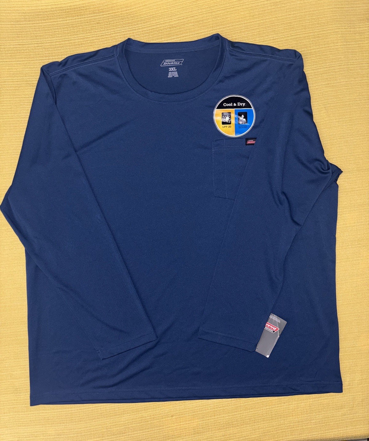 Genuine Dickies Men’s Cool & Dry UPF20 Pocket Tee Long Sleeve Blue Shirt Sz 3XL
