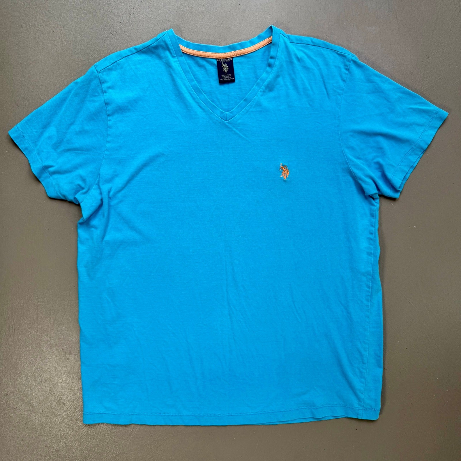 U.S. Polo Assn. Blue V Neck T Shirt Large Cotton Casual Preppy Basic