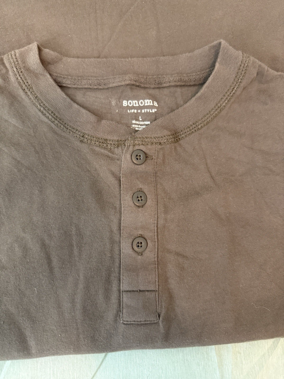 Sonoma Men's Brown Solid Henley Short Sleeve Cotton Knit T-Shirt M/L gallery