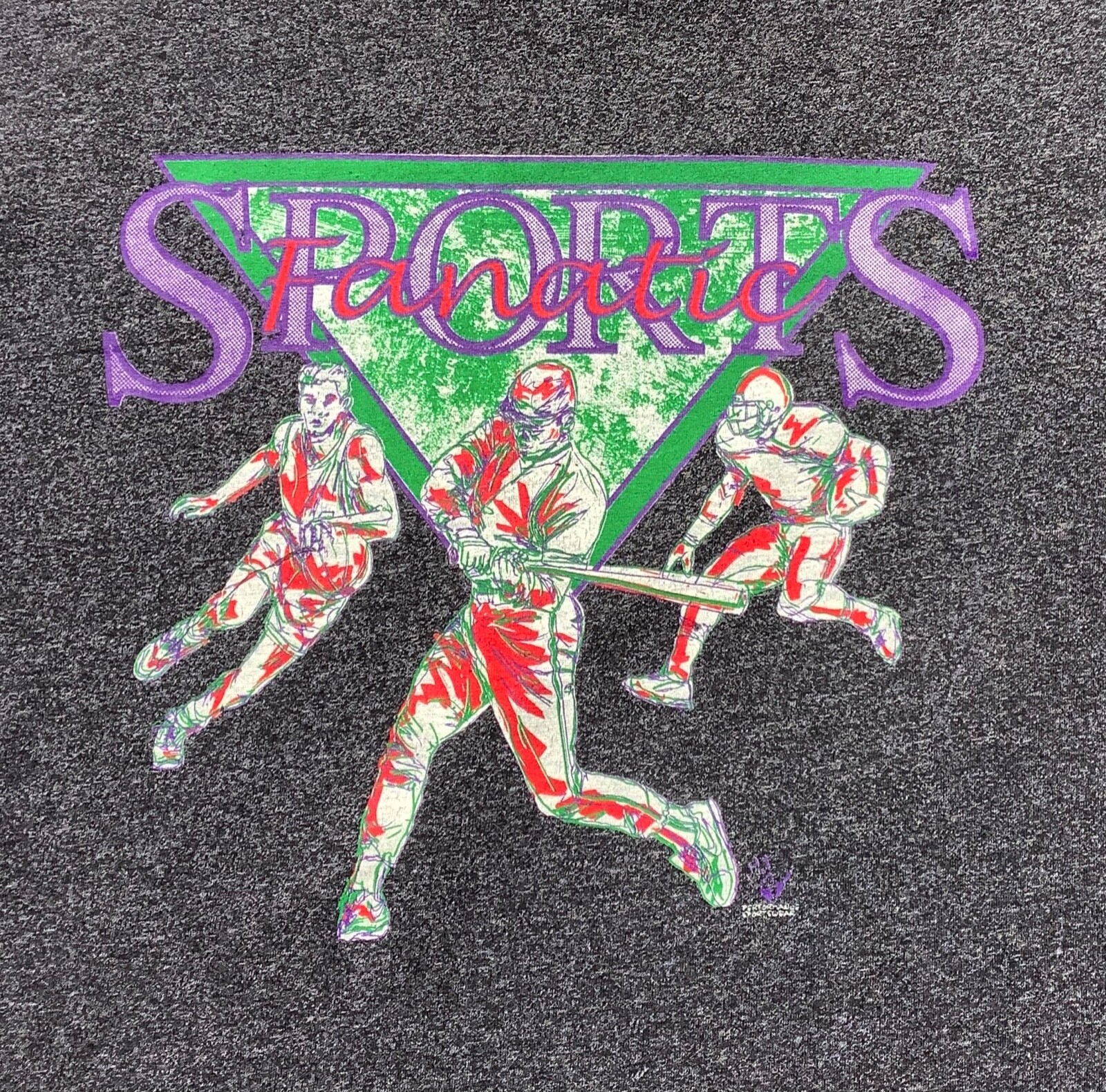 Vtg 80s 90s Sports Fanatic T Shirt Baseball Football Basketball Art Large gallery