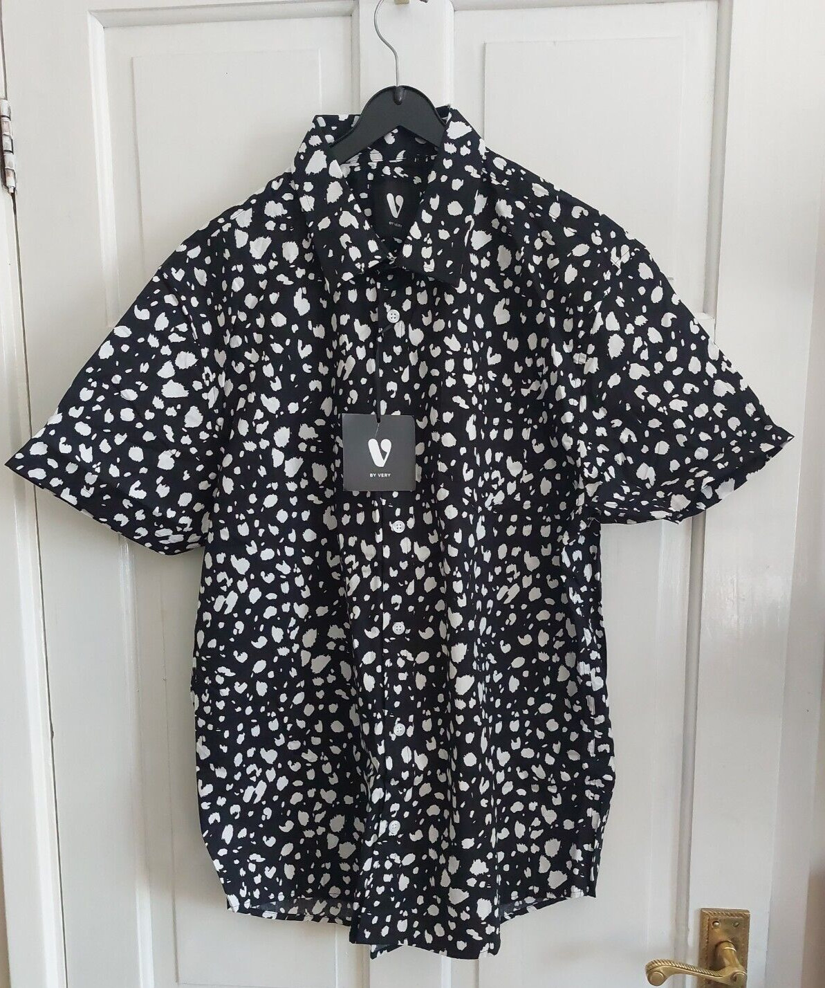 V By Very Mens Cotton Animal Print Party Shirt - Black White Size Uk Large L gallery