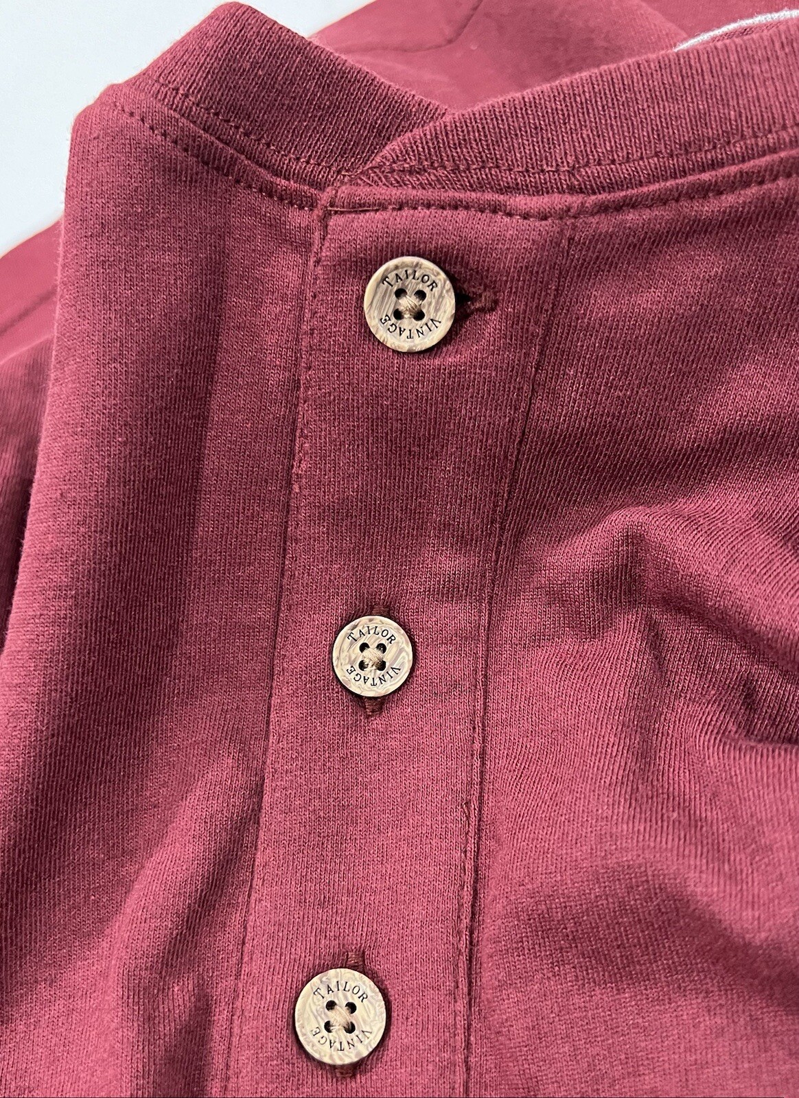 Tailor Vintage Men’s L/S Henley Shirt MEDIUM Button Up Top Maroon Burgundy NWT gallery