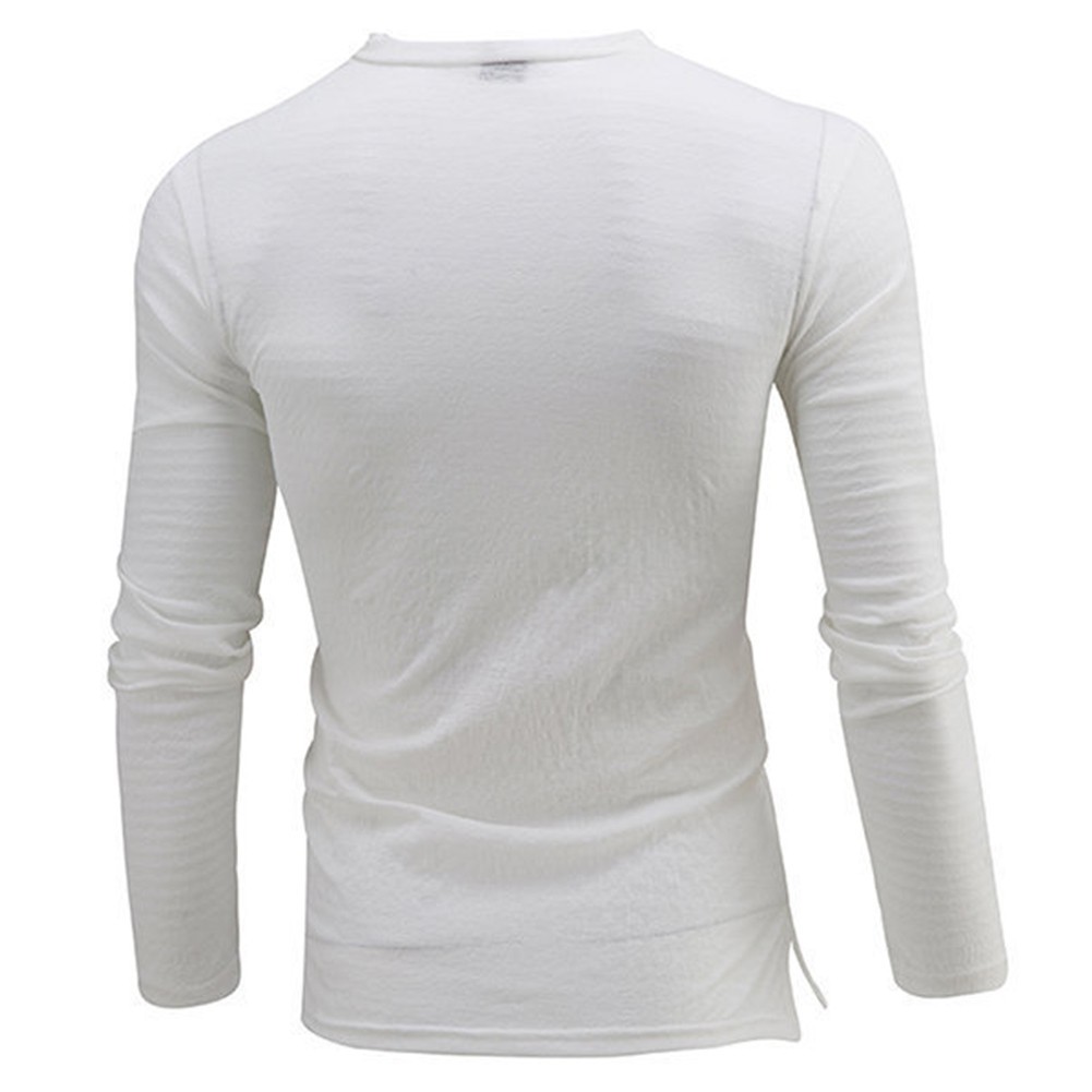 Mens Solid Long Sleeve T shirt with Deep V Neck and Button Front Blouse gallery