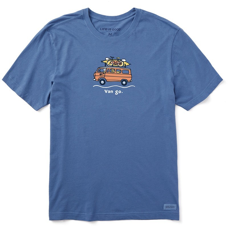 Life is Good Men’s Jake and Rocket Van Go Short Sleeve Crusher Tee, Vintage Blue