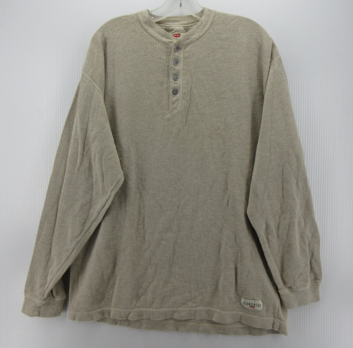 VINTAGE Levis Shirt Men Large Beige Henley Pullover Ribbed Knit Classic 90s Y2K gallery