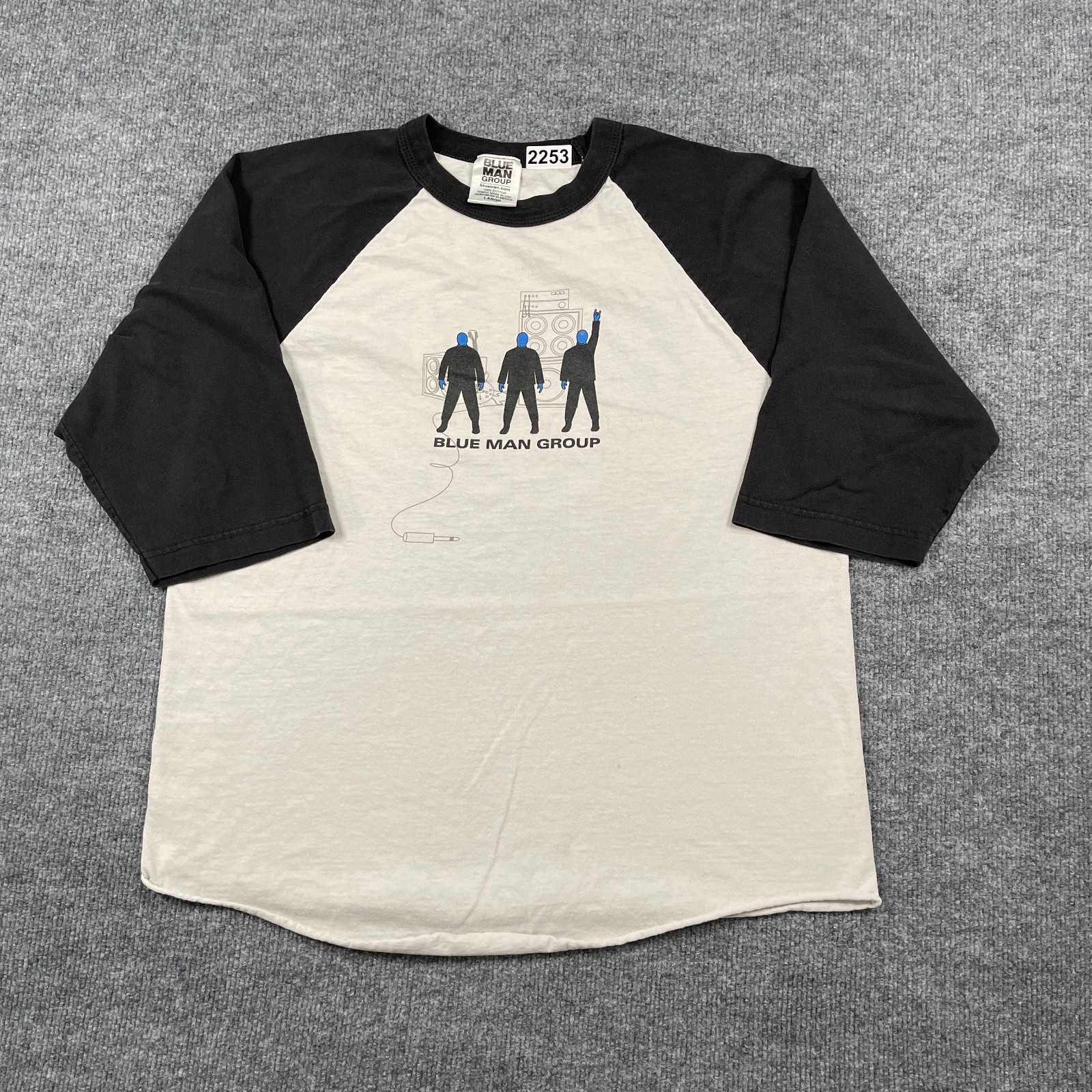 Vintage 90s 00s Blue Man Group 3/4 Raglan Shirt Large 21x25 White Black gallery
