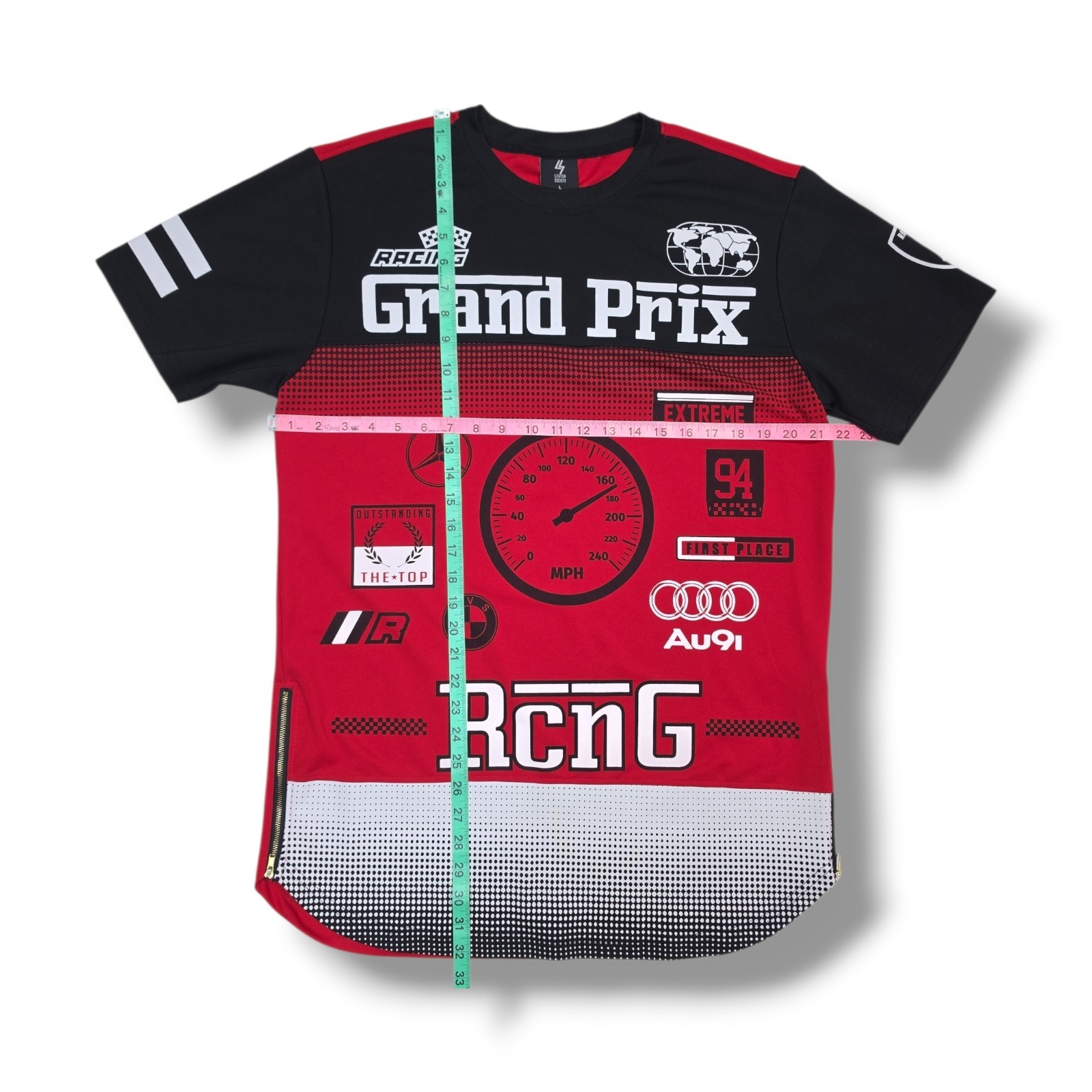 Lavish Society Grand Prix Racing Short Sleeve Red & Black Shirt Men's L gallery