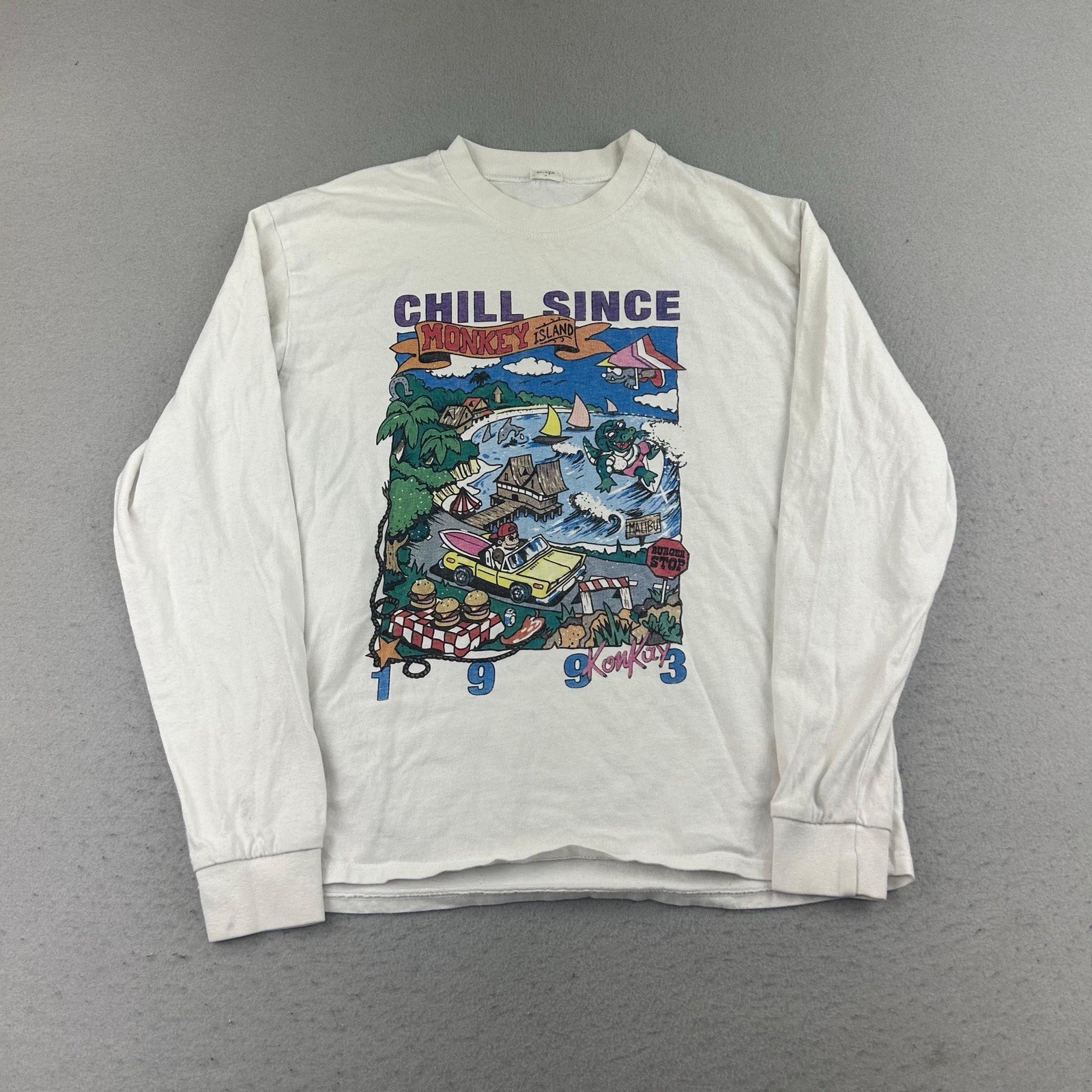 VTG J Galt Monkey Island Shirt Mens Large White Long Sleeves 1993 Tee gallery