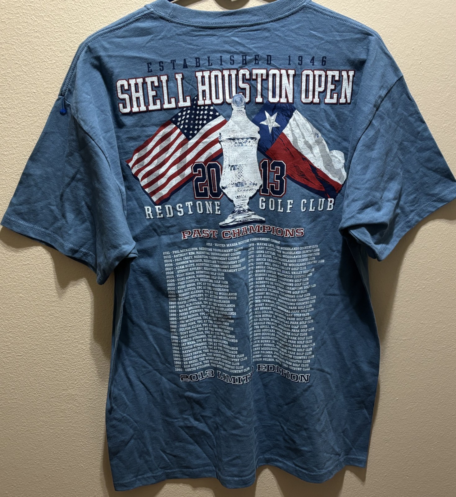 Shell Houston Open 2013 Past Champions Redstone Golf Blue Gray T-Shirt L New gallery