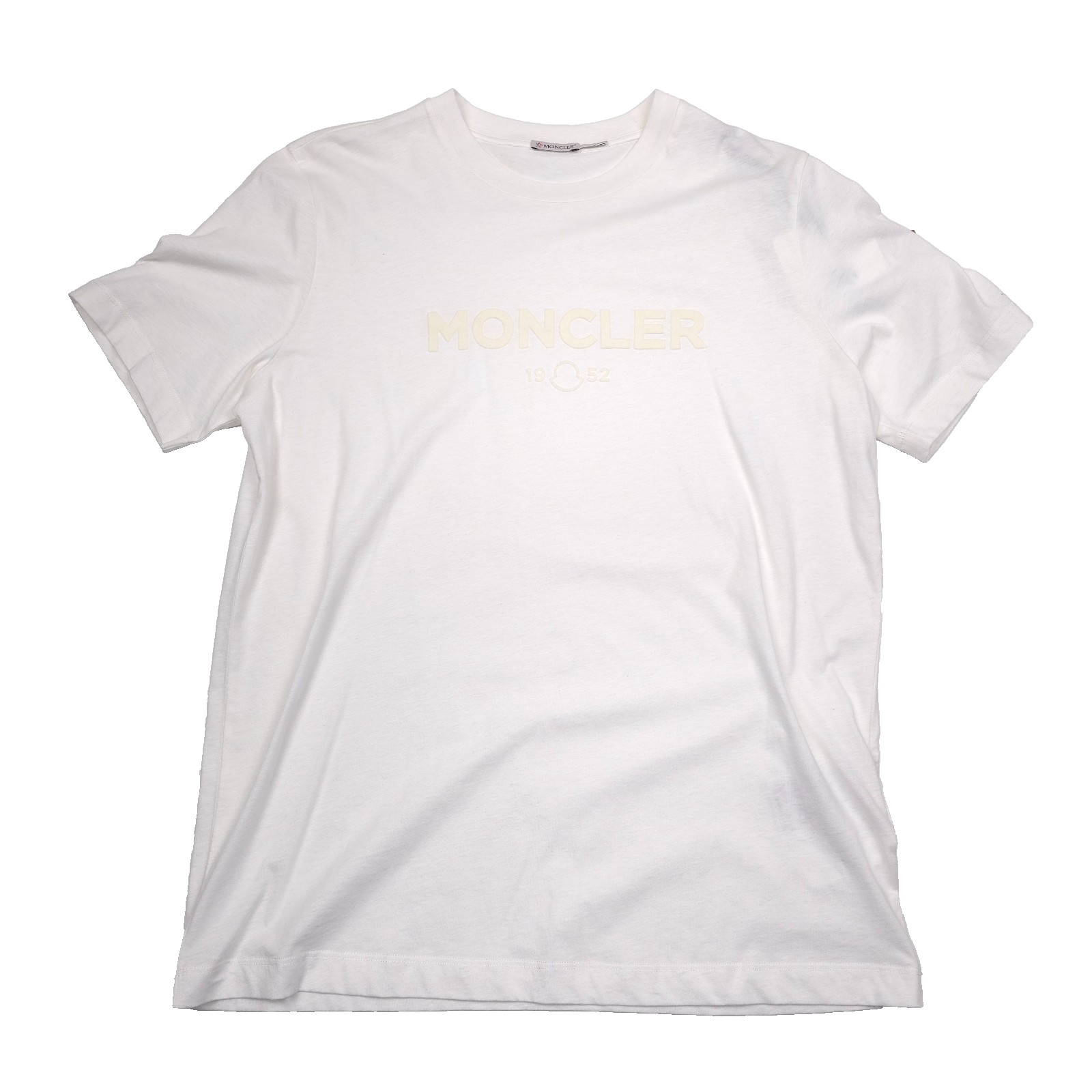 $500 Moncler Natural White Cotton & Cashmere Logo Tee Mens Size Large