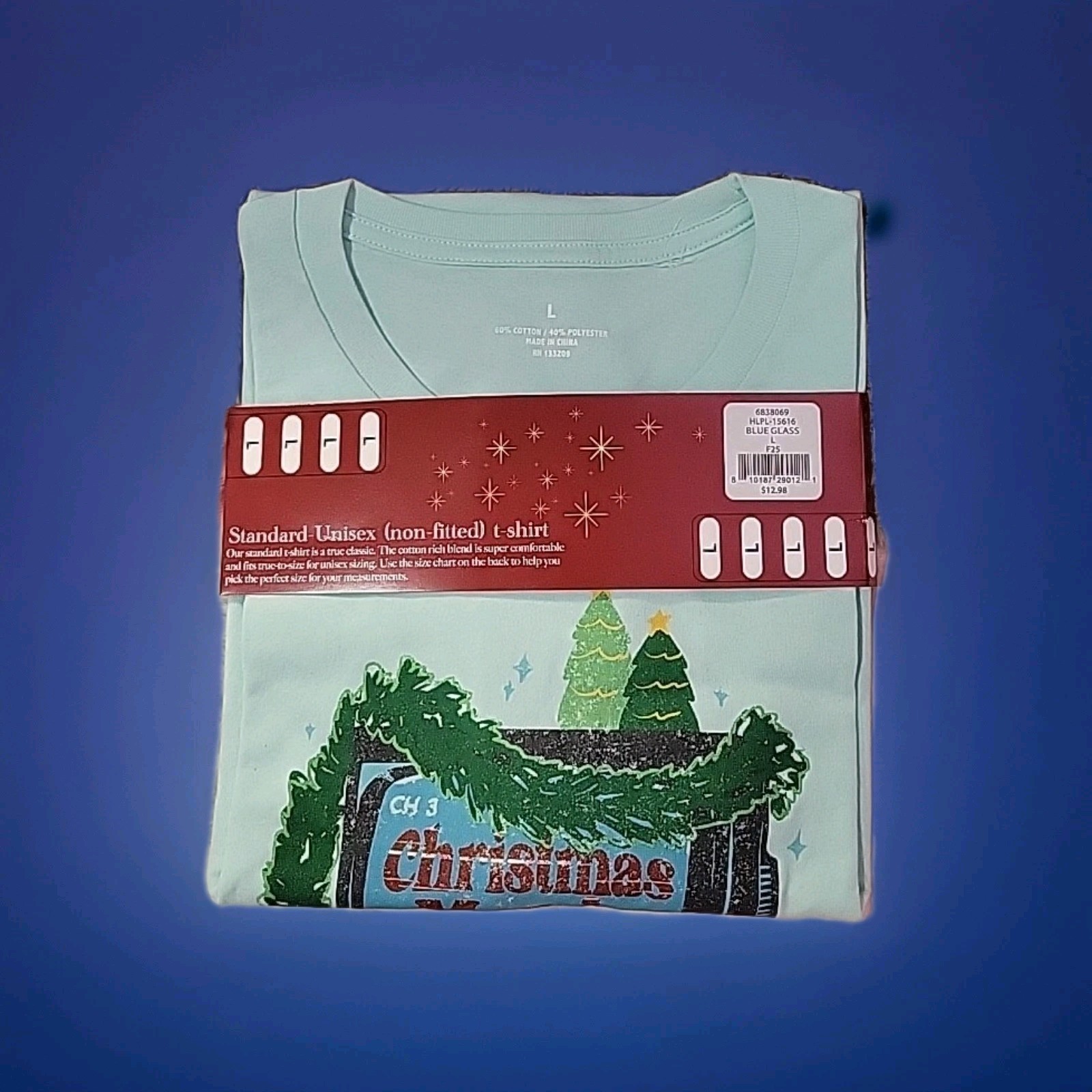 Men's Blue Light weight Knit Short sleeve Graphic Christmas T-shirt ( Size: L gallery