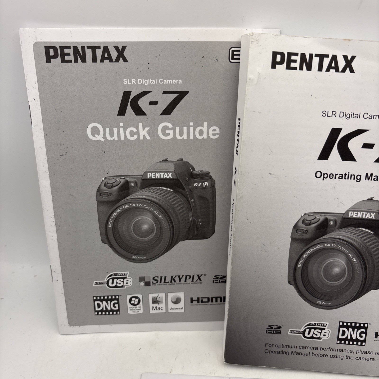 Pentax K-7 DSLR Operating Manual & Quick Guide with Software S-SW90 CD Set