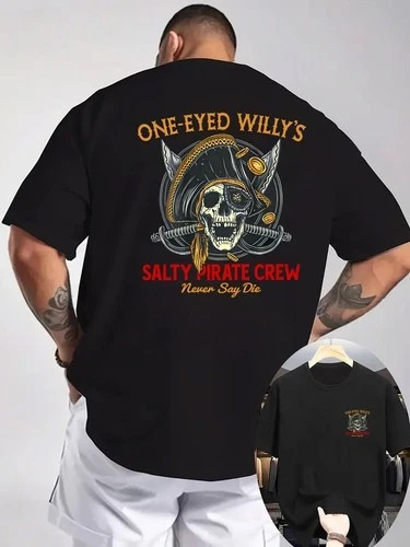 Casual T-Shirt with Round Neck And Short Sleeves, It Features a Pirate Theme gallery