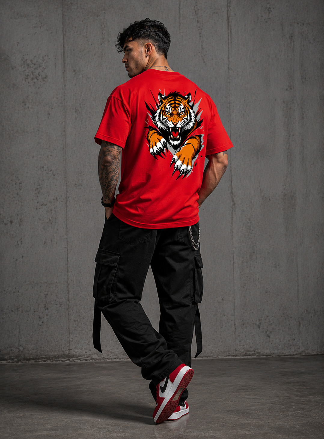 Oversized Graphic T-Shirt Men Streetwear Tiger Printed Cotton Tee Urban Fashion gallery