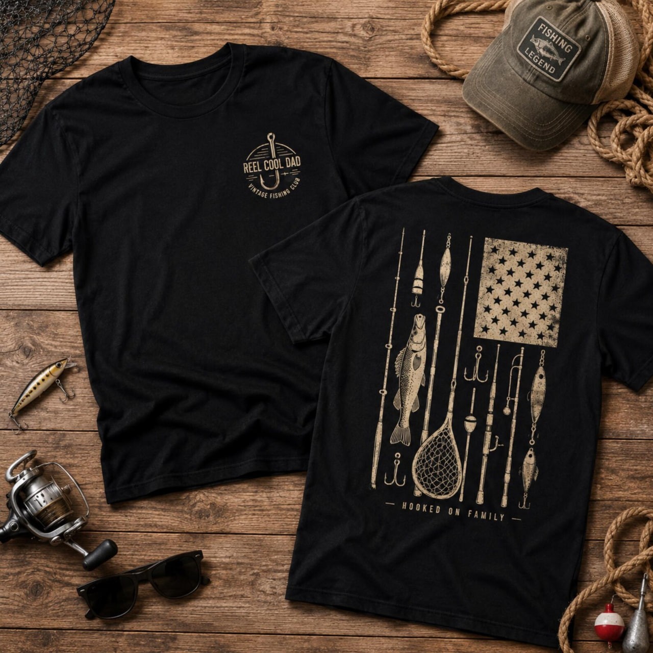 Fishing Dad Graphic 2 Sides Unisex T-Shirt, Reel Cool Dad T-Shirt, Fishing Tee gallery
