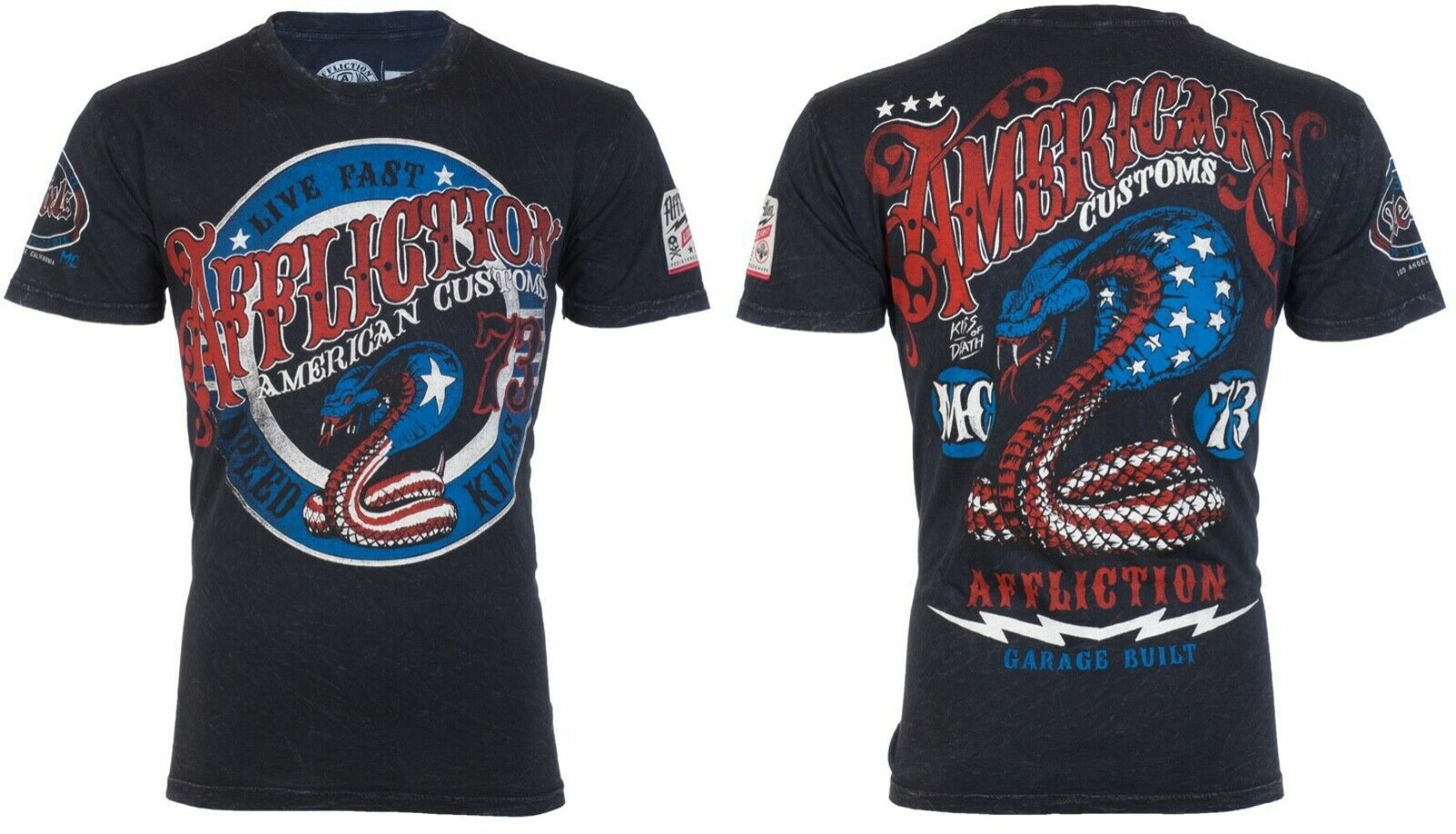 AFFLICTION American Customs Kiss of Death Snake Black Mens T-shirt Mens S-3XL gallery
