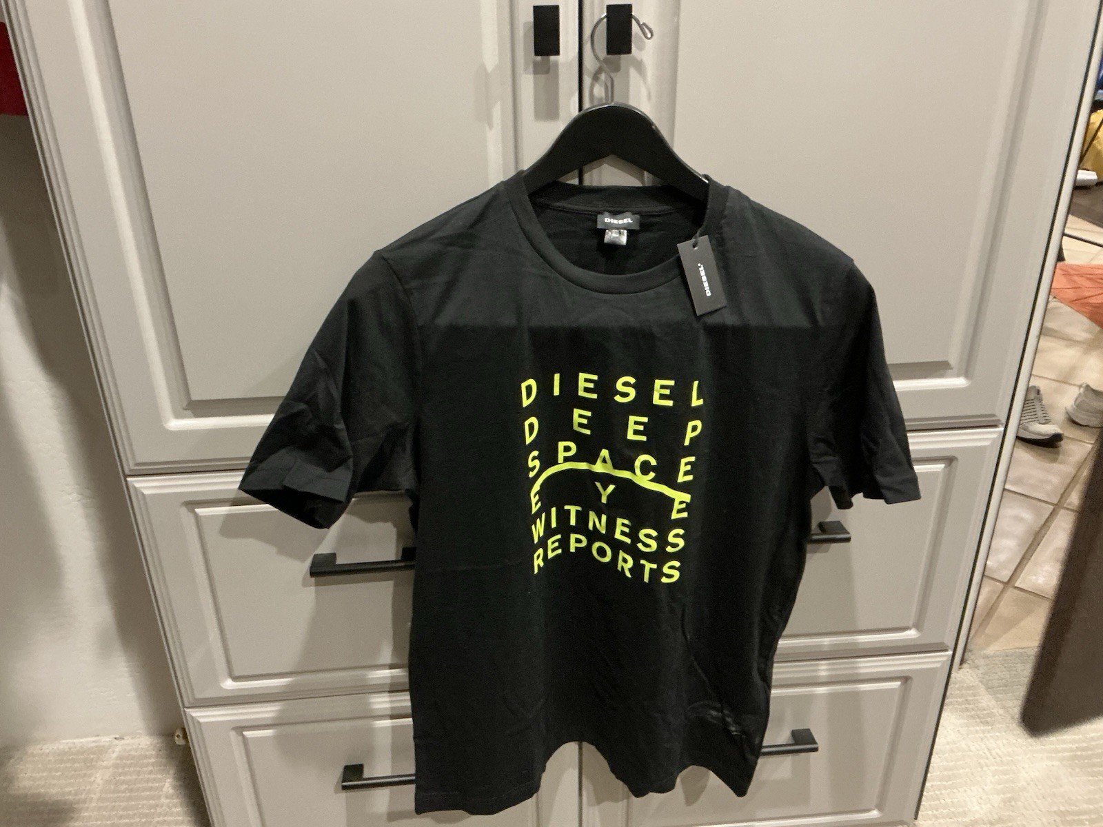Diesel Medium Fashion T-Shirt Black W/ Flourescent Yellow Print