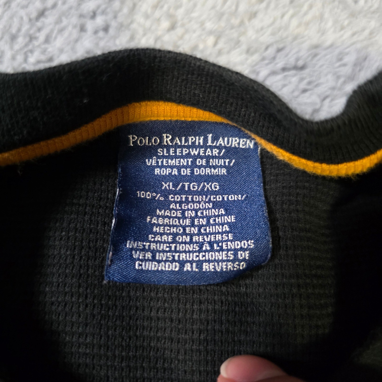 Polo Ralph Lauren Mens XL Thermal Shirt Black Waffle Knit Orange Pony Logo gallery